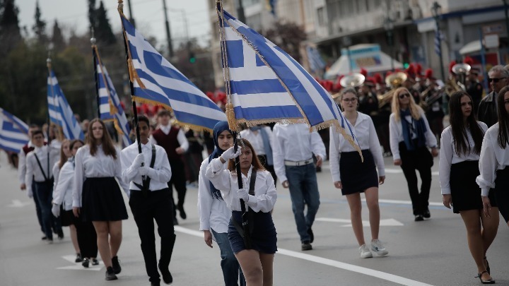 Greek schools parade before officials for Greek Independence anniversary