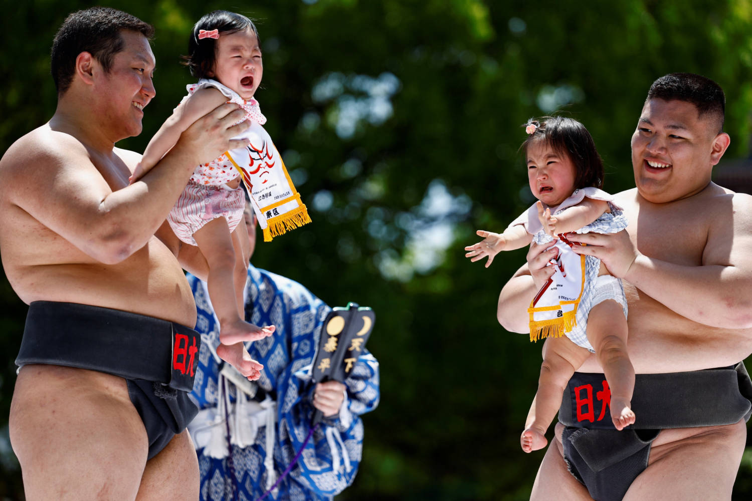 Babies take part in ‘Nakizumo’ or baby crying sumo contest at Sensoji temple in Tokyo